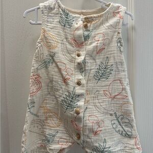 Zara Cream Muslin 3-6M Romper with Colorful Fruit & Leaf Embroidery